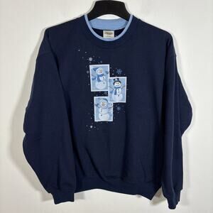 Vintage Pleasant Shade Women Large Blue Snowman Embellished Sweatshirt Grandma